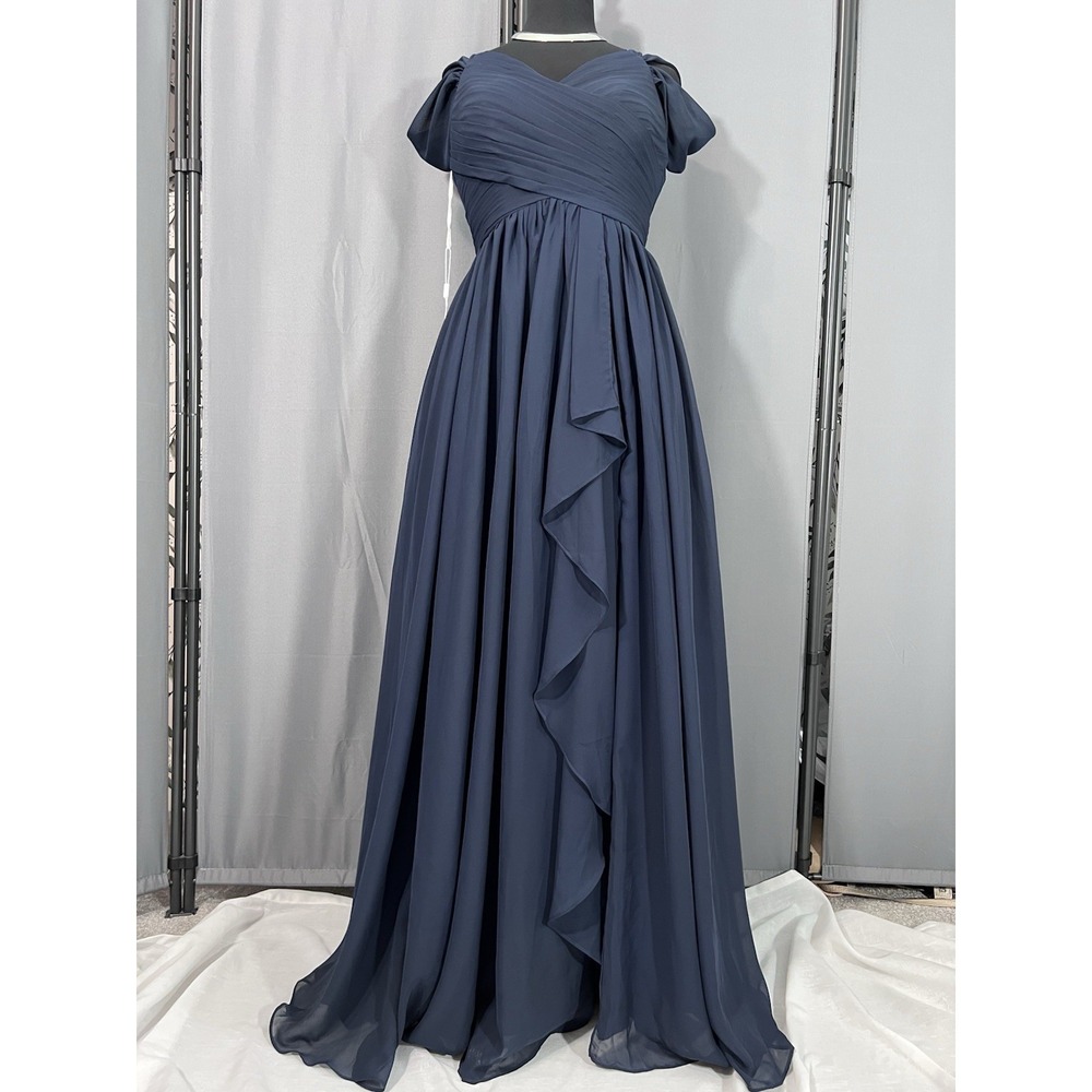 Navy Blue Prom Dress Sz XS Corset Chiffon Ball Gown Pleated Pockets Formal #J